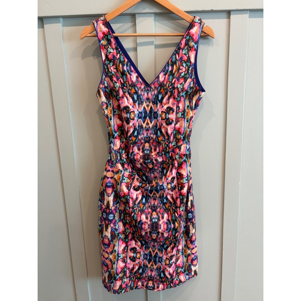Artelier Nicole Miller Abstract Linen Blend Ruched Sheath Dress Multicolor 10